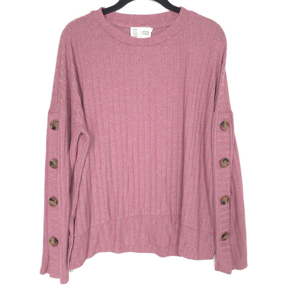 ANTHROPOLOGIE‎ Saturday Sunday Knit Pullover Sweater Top XS Button Sleeve Pink